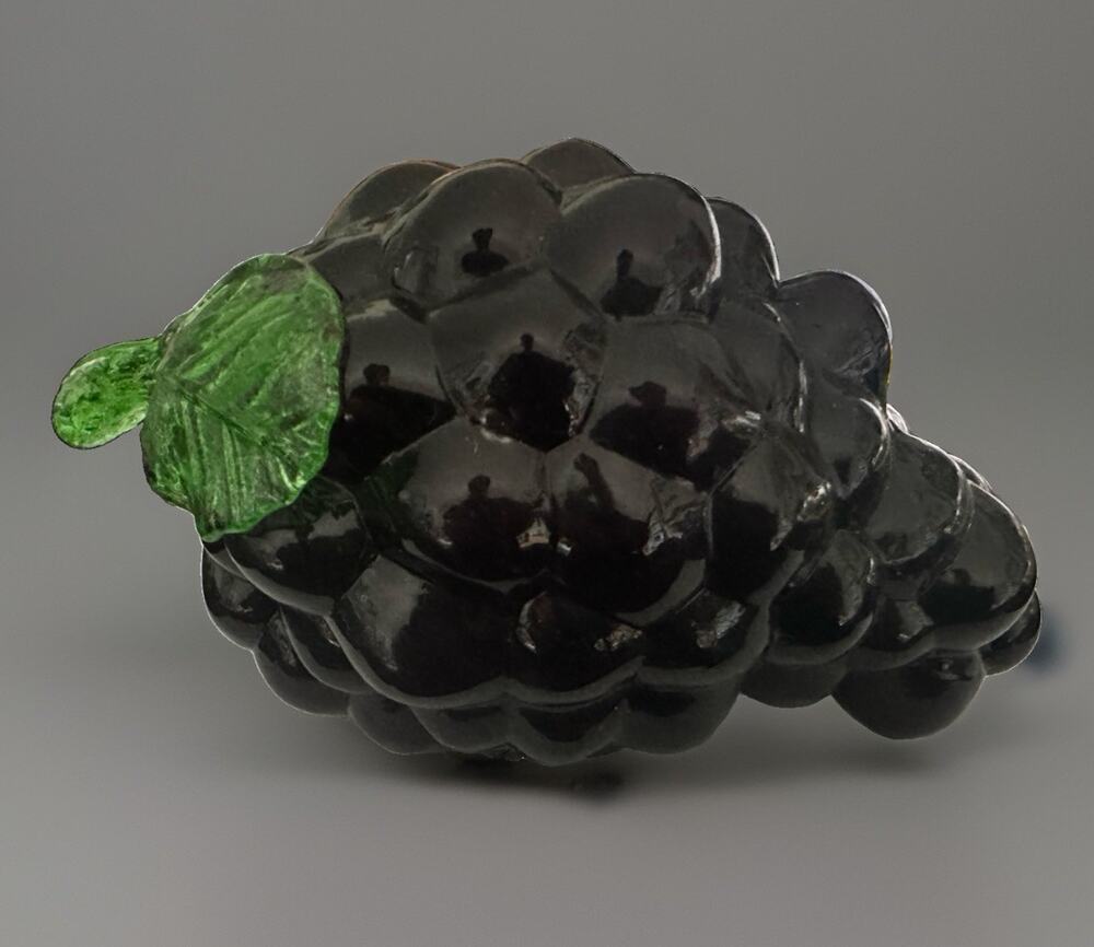 Vintage Large Studio Art Glass Hand Blown Fruit Vegetables Black GRAPES 5" X 4"
